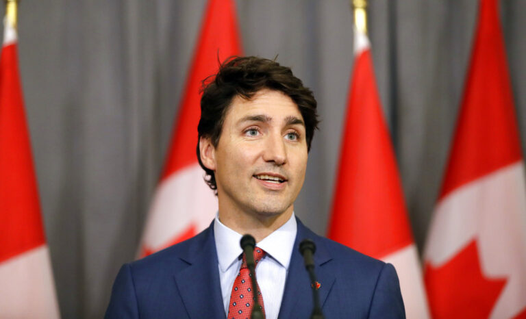 Canada's Prime Minister Justin Trudeau speaks during a press conference at The Canadian High Commission in London, Thursday, April 19, 2018. Trudeau is in London to take part in the Commonwealth Heads of Government Meeting. (AP Photo/Kirsty Wigglesworth)